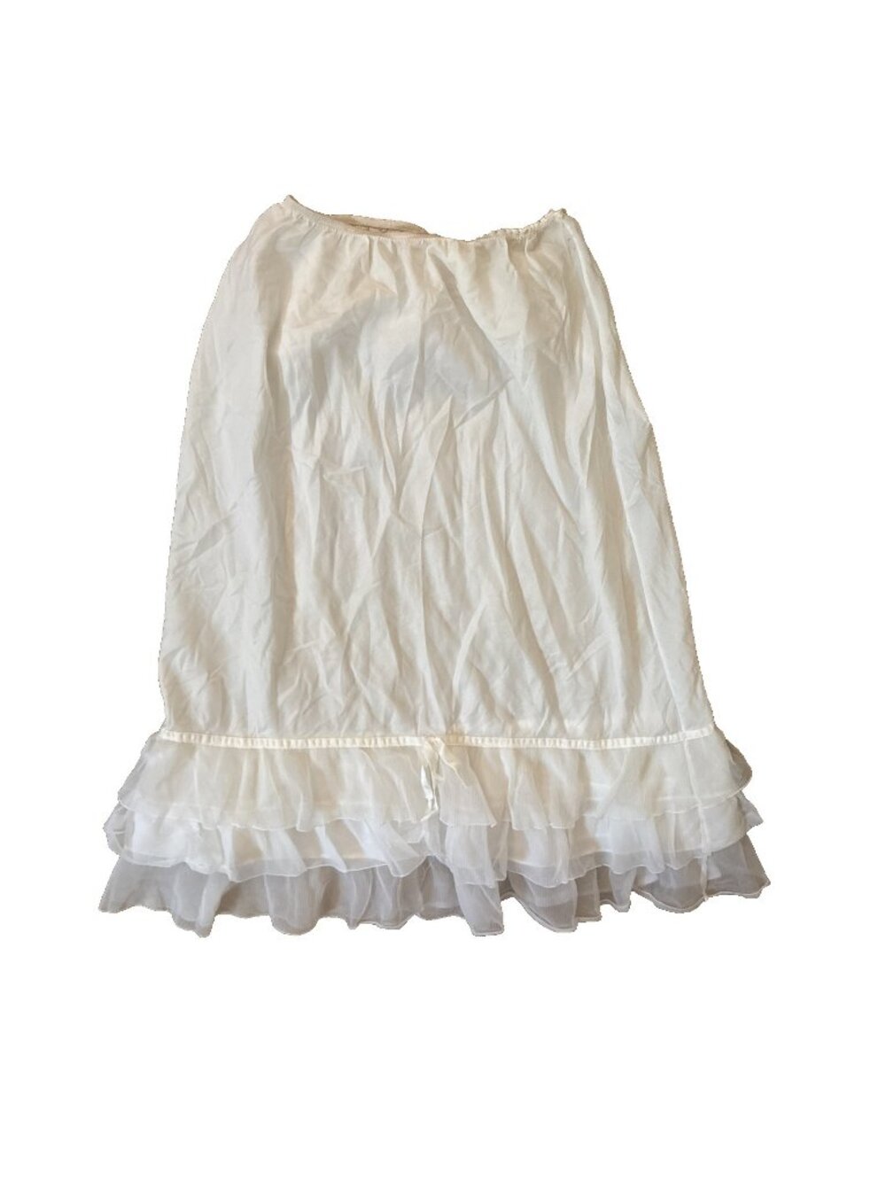 Vintage Fantasy Half Slip Accordion Lace Ivory White Dupont Nylon Small Bow